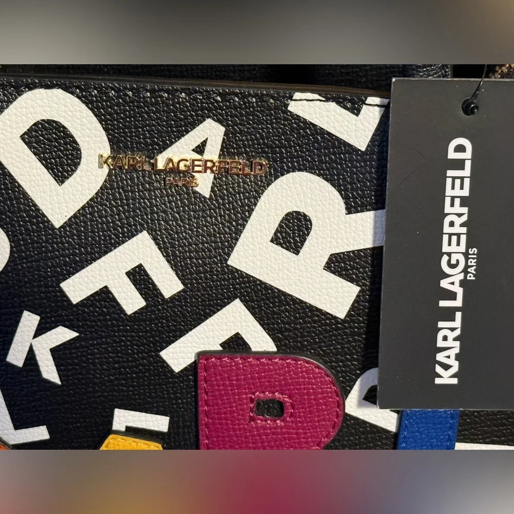 Karl Lagerfeld Paris NWT Multicolored Maybelle Graphic Logo Patch Satchel (P216) - Picture 6 of 14